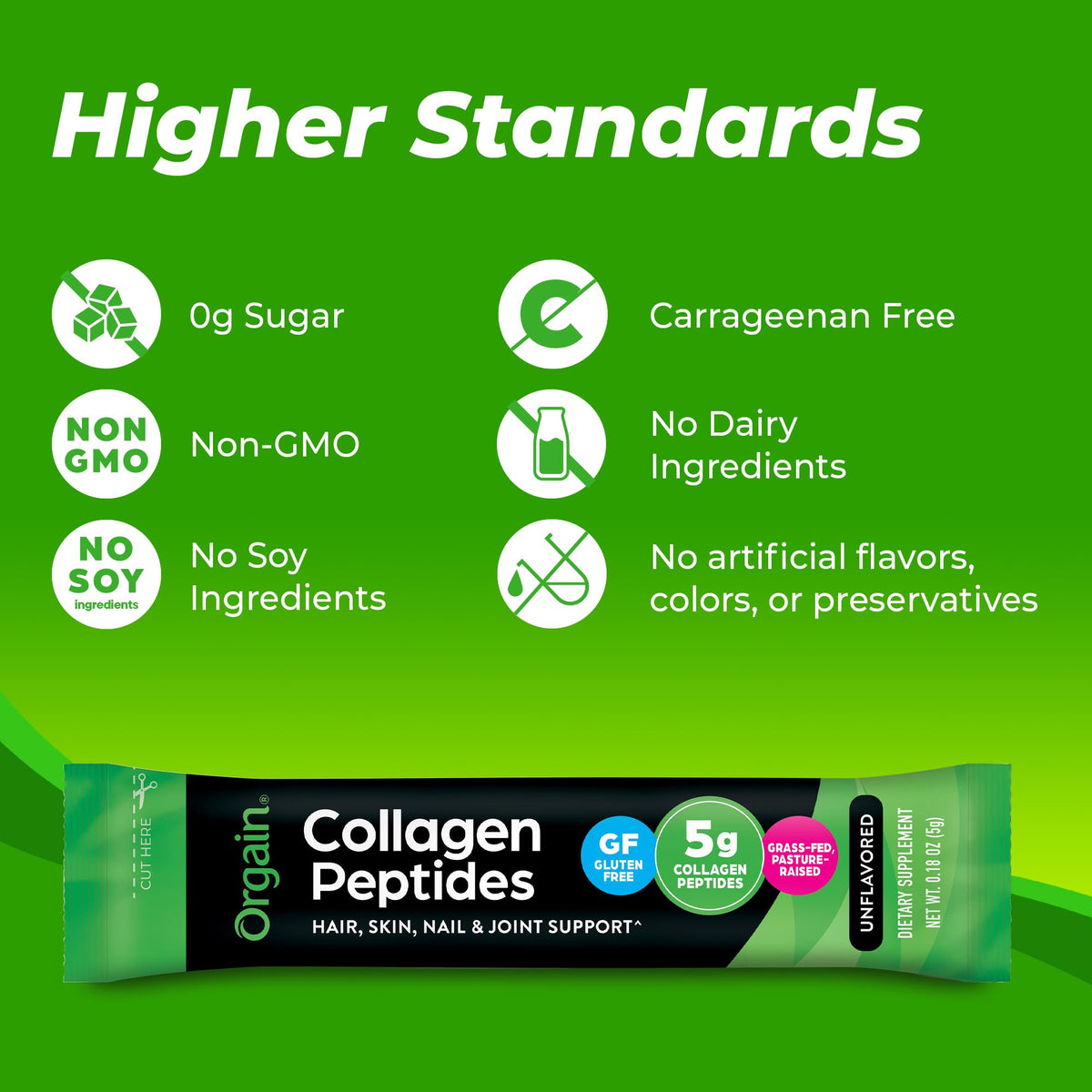Orgain Poudre de Collagène Hydrolysé 5g, sachets à emporter