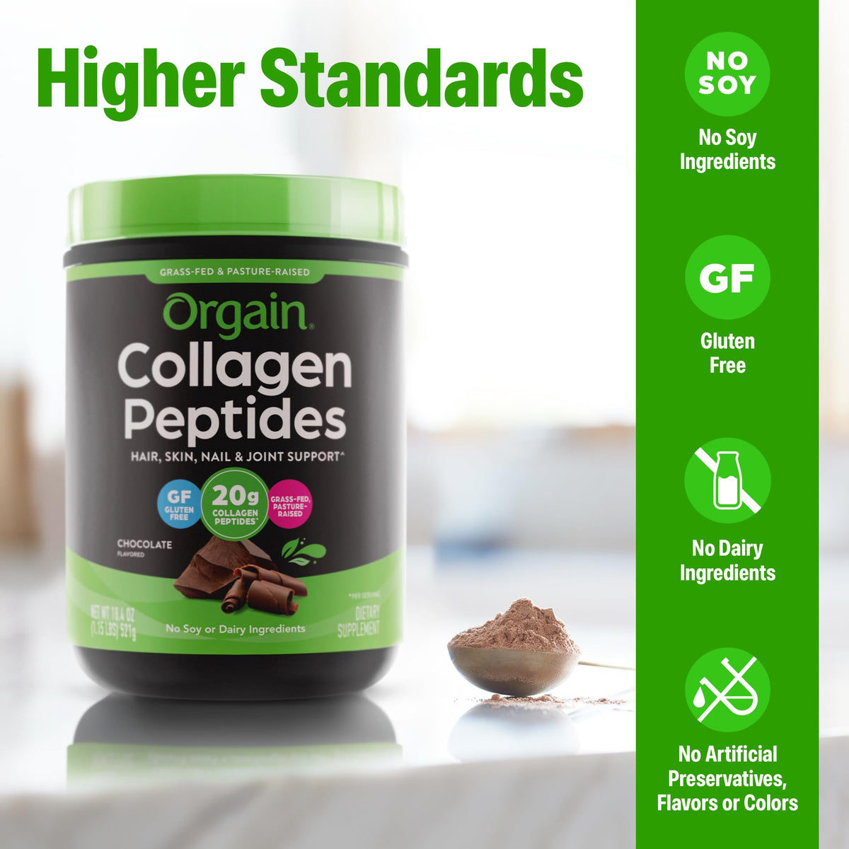 Orgain Poudre de Collagène Hydrolysé Chocolat 624g dans un café