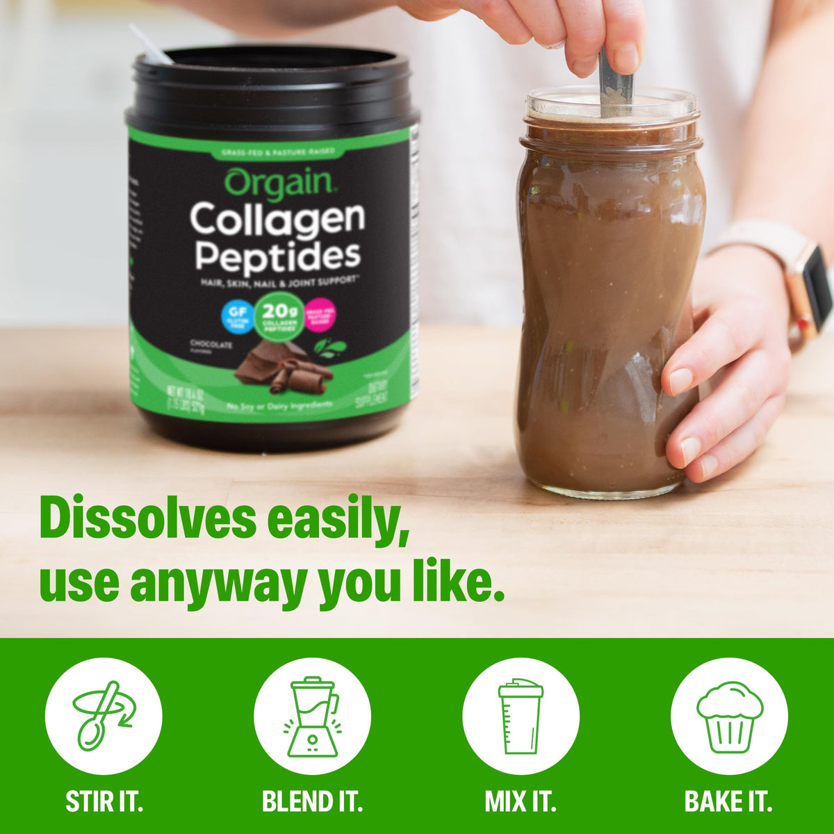 Orgain Poudre de Collagène Hydrolysé Chocolat 624g en préparation de gâteau