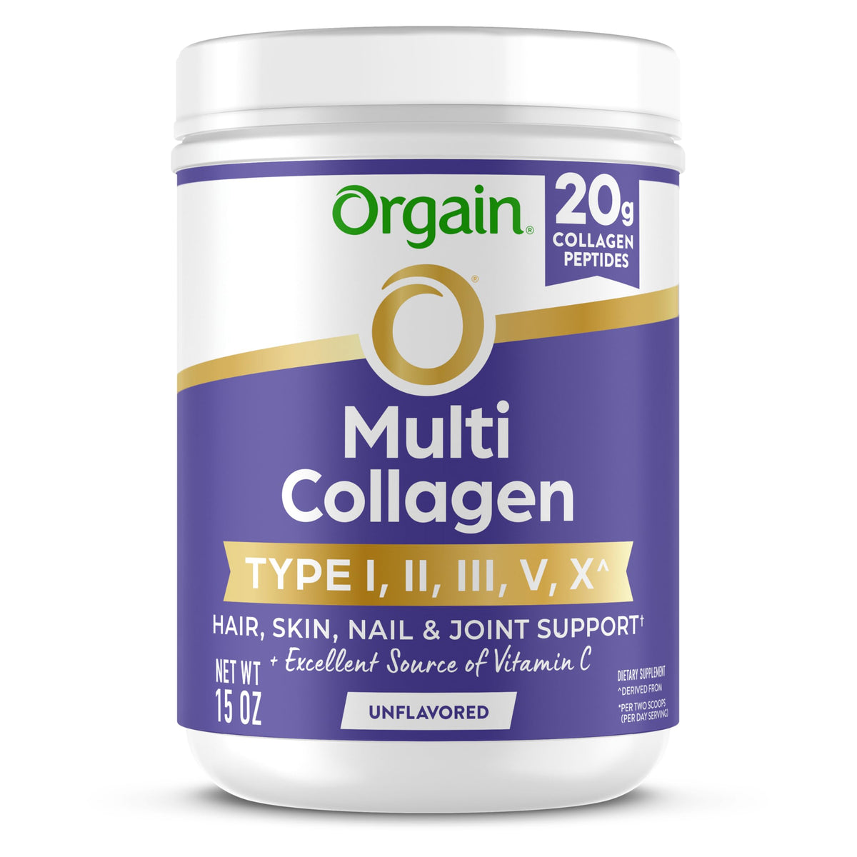 Orgain Poudre de Collagène Multi Hydrolysé 20g vue avant