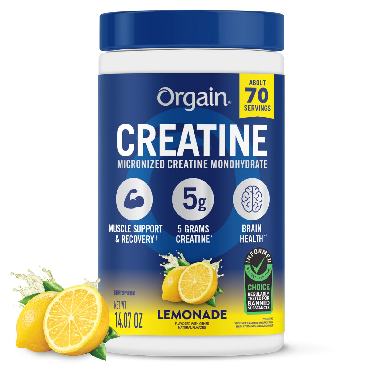 Orgain Poudre de Créatine Monohydrate Micronisée Citronnade 490g vue de face