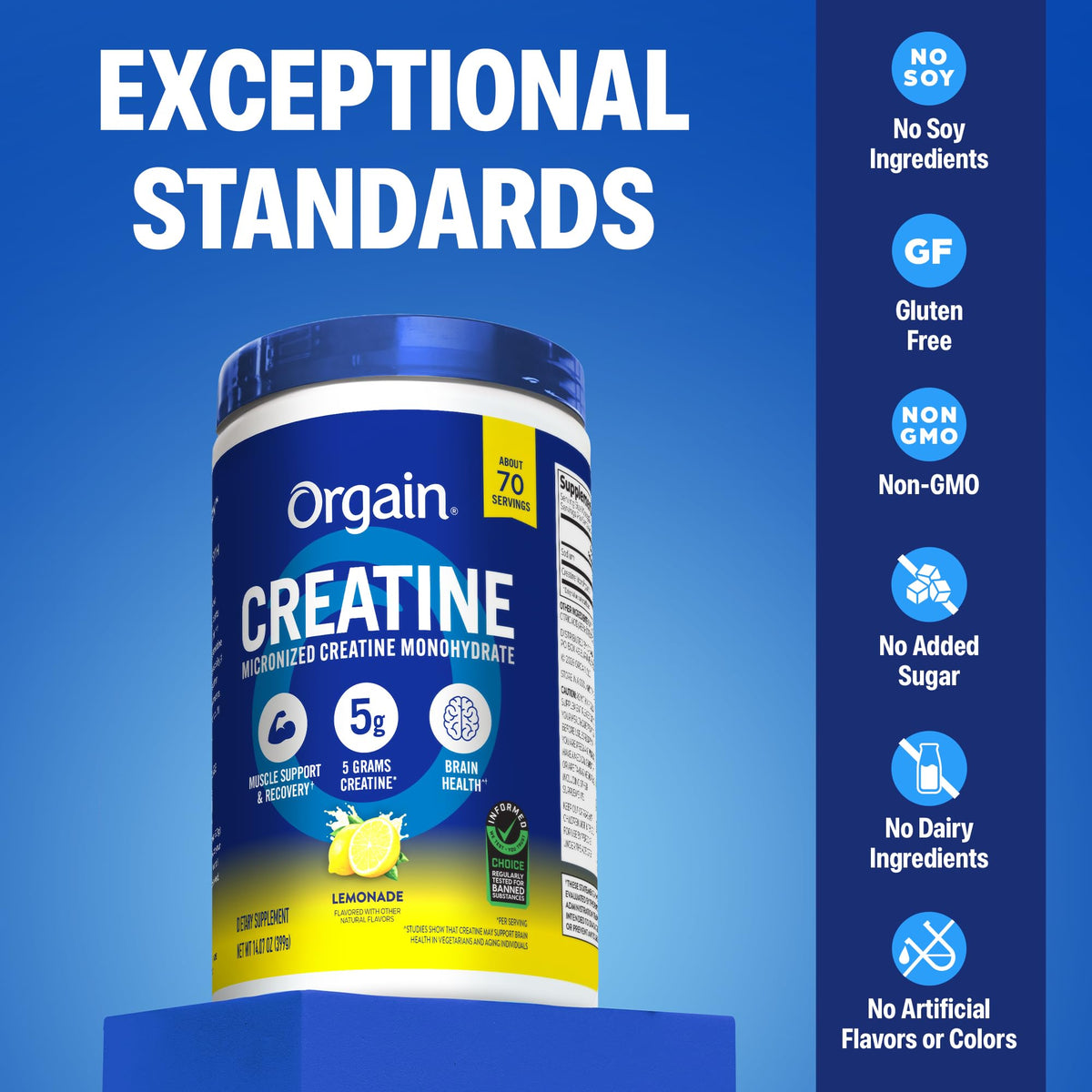 Orgain Poudre de Créatine Monohydrate Micronisée Citronnade en préparation dans un verre