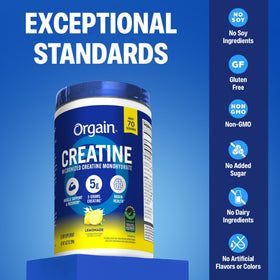Orgain Poudre de Créatine Monohydrate Micronisée Citronnade en préparation dans un verre