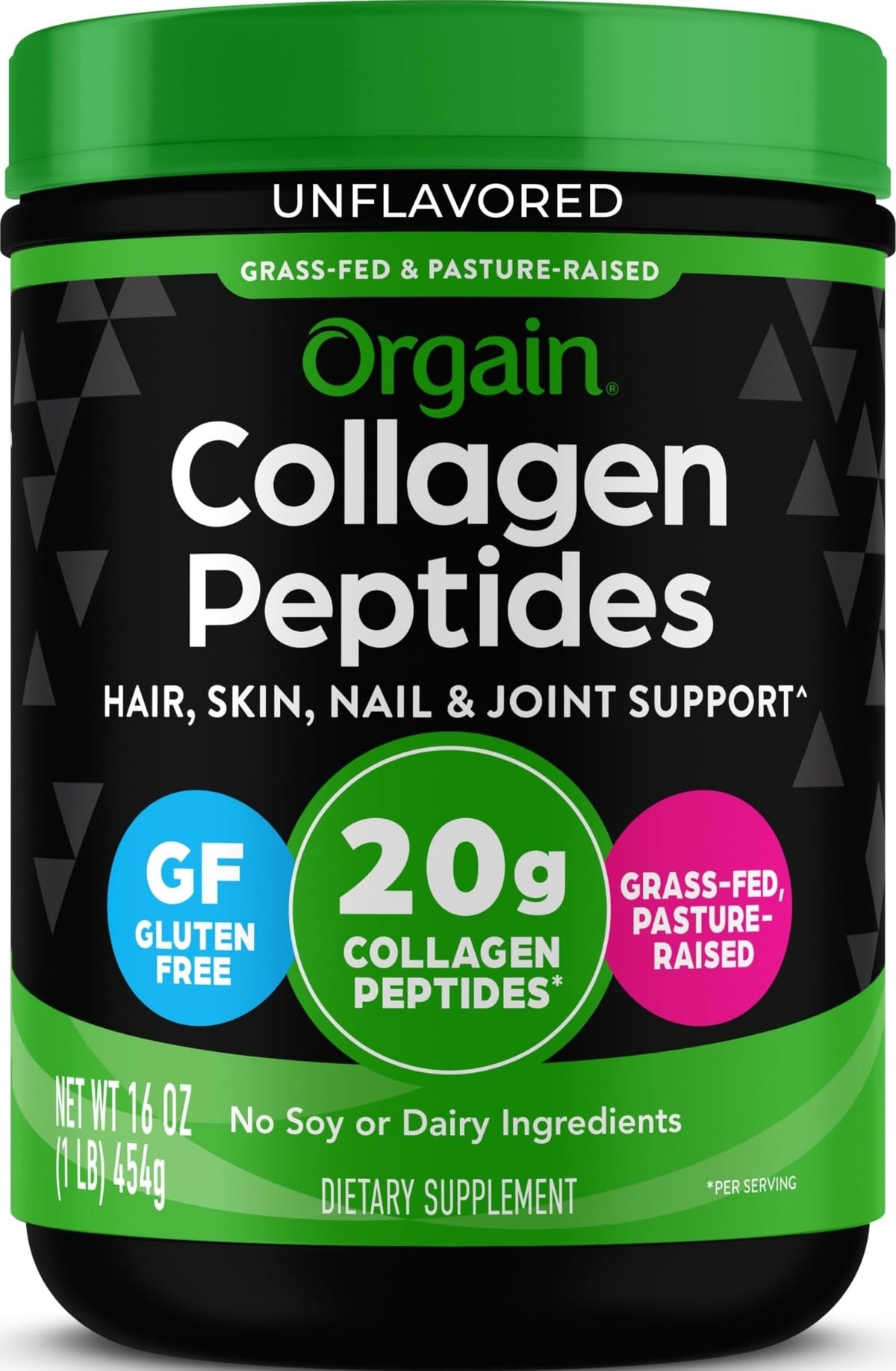 Orgain Poudres de Collagène Hydrolysé 572g vue avant avec emballage