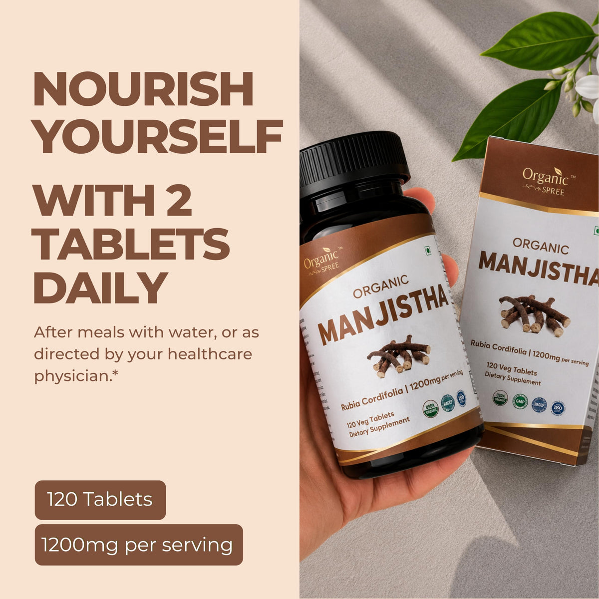 ORGANIC SPREE Manjistha comprimés, gros plan sur le comprimé