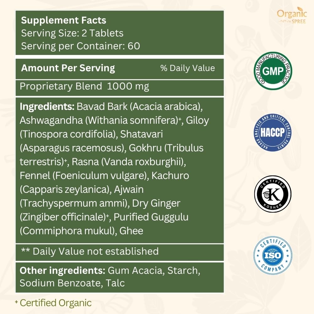 ORGANIC SPREE Trayodashang Guggulu comprimés avec des herbes