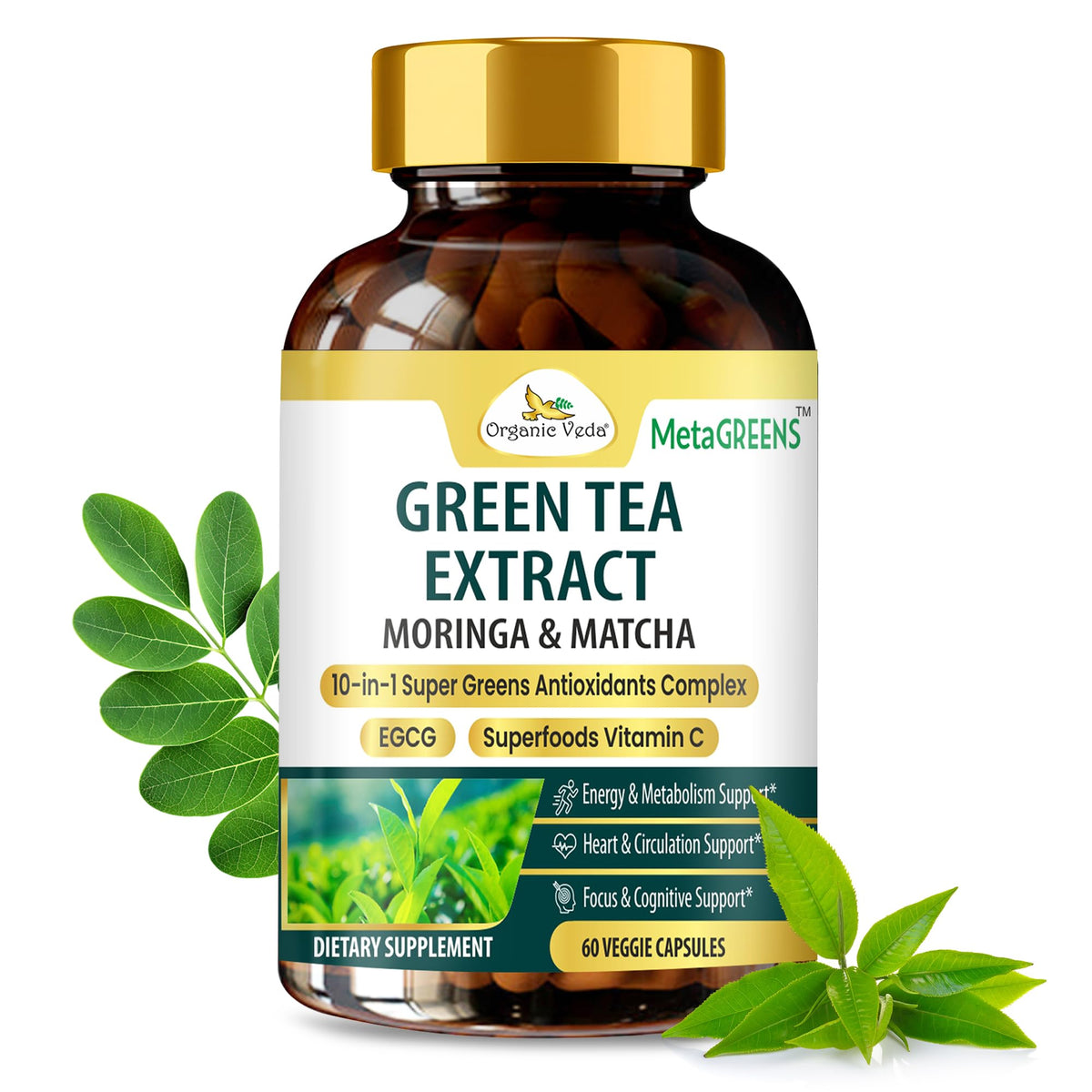 Organic Veda Extrait de Thé Vert Matcha Moringa 60 Capsules vue avant