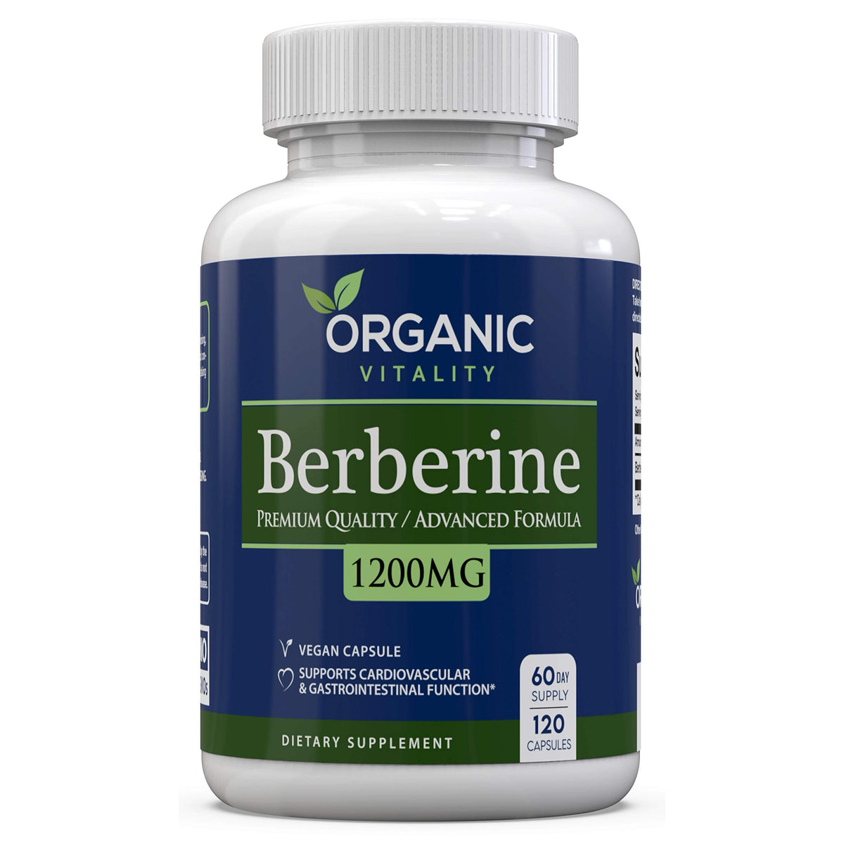 ORGANIC VITALITY Berberine HCL 1200mg gélules végétaliennes devant un fond blanc