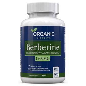 ORGANIC VITALITY Berberine HCL 1200mg gélules végétaliennes devant un fond blanc