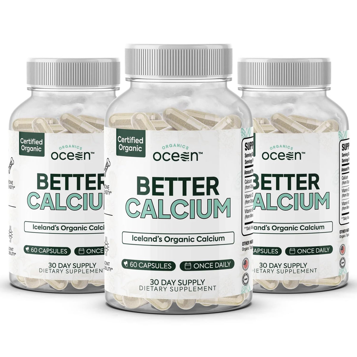 Organics Ocean Better Calcium 500 mg algues rouges bio, vue de face