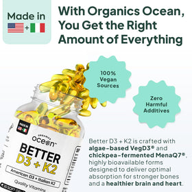 Organics Ocean Better D3 + K2 gélules sur fond blanc