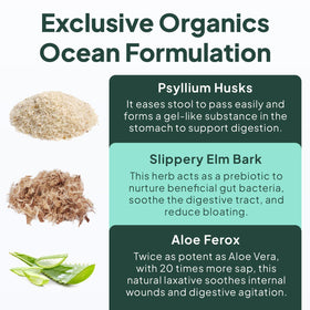 Organics Ocean Better Fiber flacon ouvert avec capsules à l'intérieur