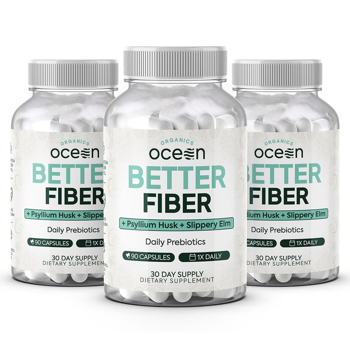 Organics Ocean Better Fiber trois flacons de complément alimentaire en capsules
