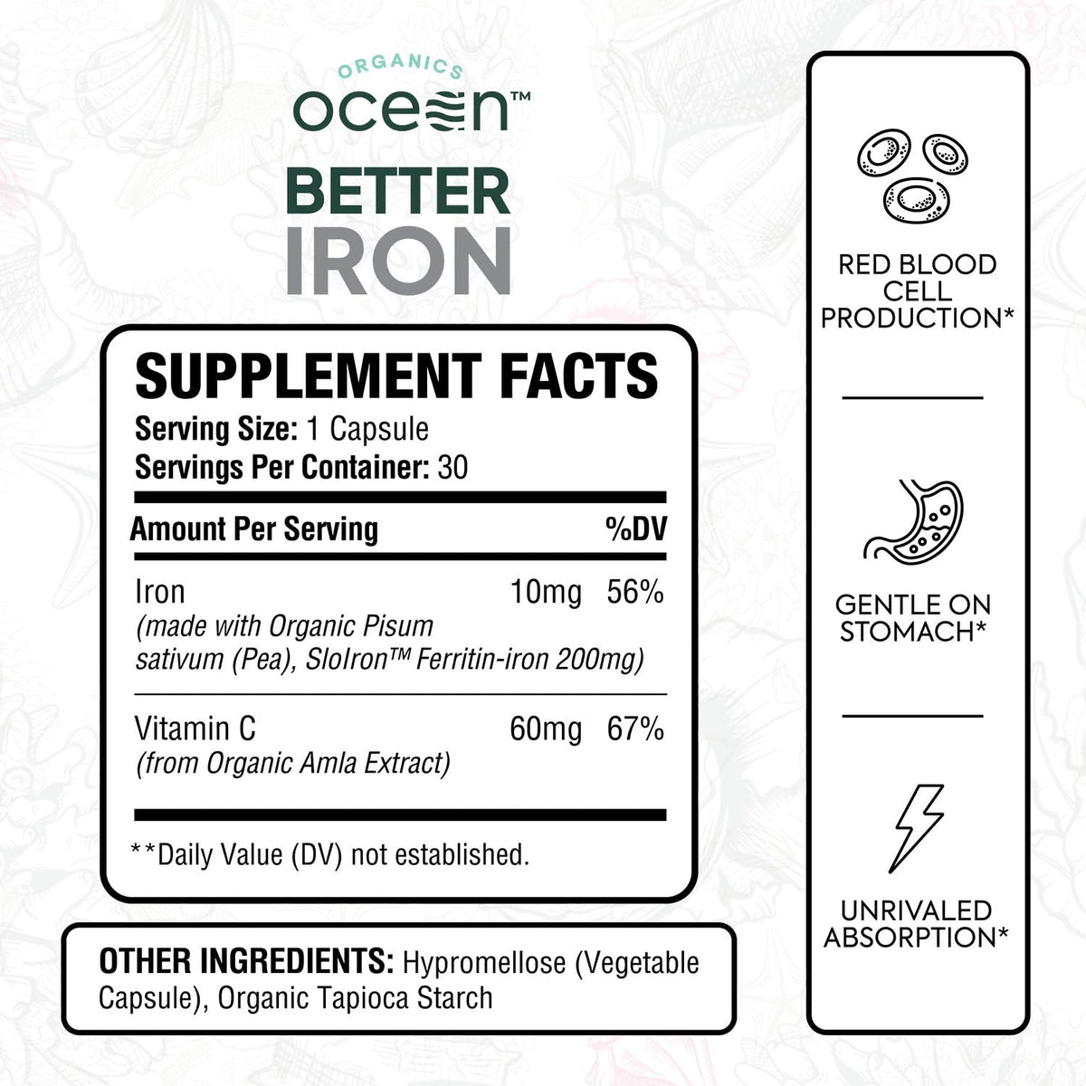 Organics Ocean Better Iron 10mg capsule close-up