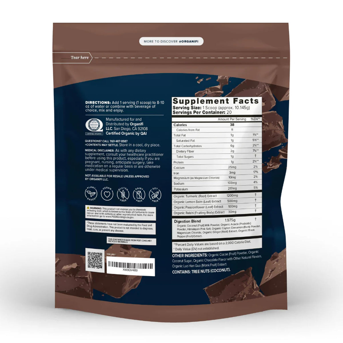Organifi Gold Chocolate Poudre Supplément Alimentaire 222g avec cuillère