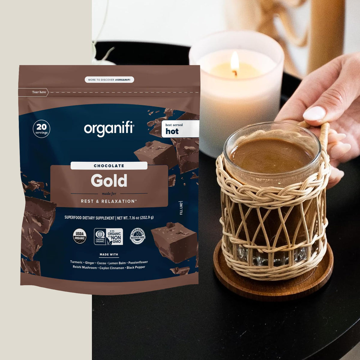 Organifi Gold Chocolate Poudre Supplément Alimentaire 222g vue de dessus