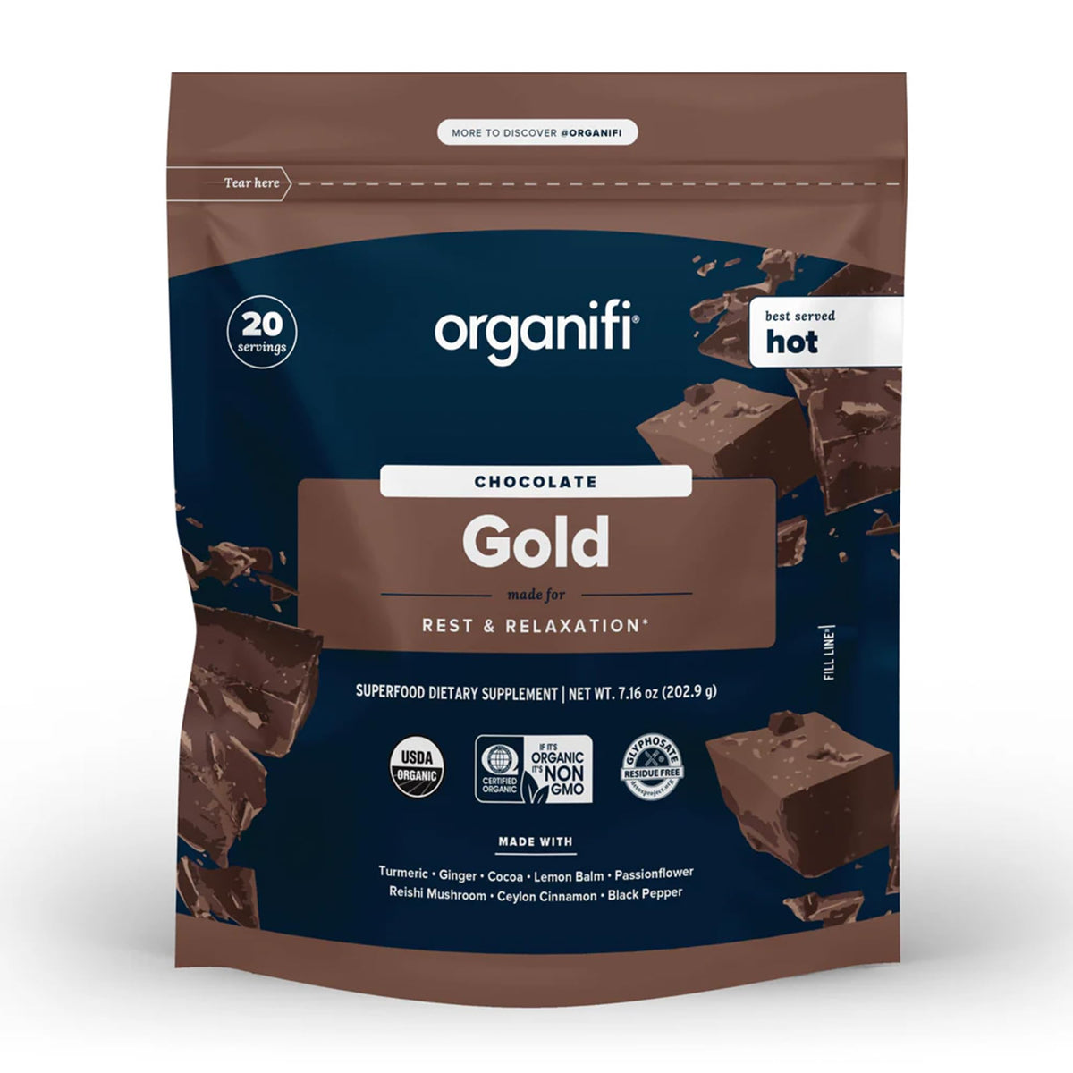Organifi Gold Chocolate Poudre Supplément Alimentaire 222g vue de face