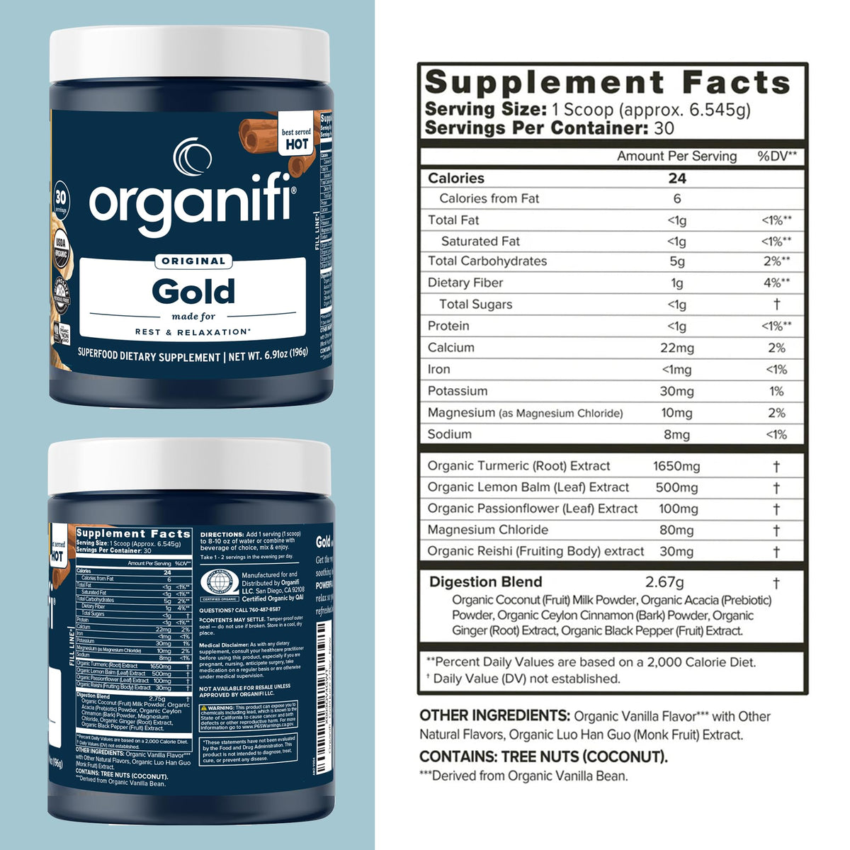 Organifi Gold Thé au Curcuma et Gingembre - ingrédients en détail