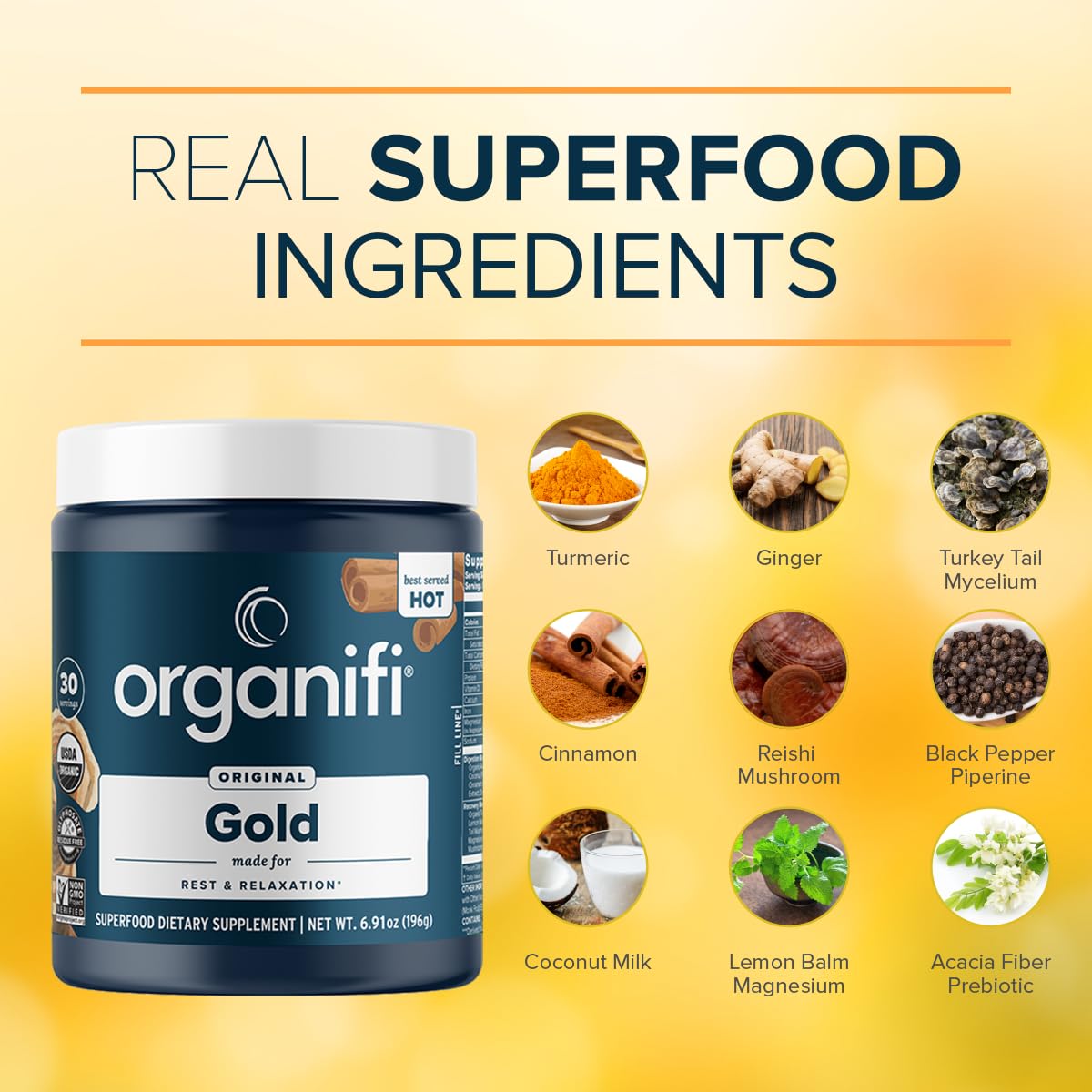 Organifi Gold Thé au Curcuma et Gingembre - vue arrière du paquet
