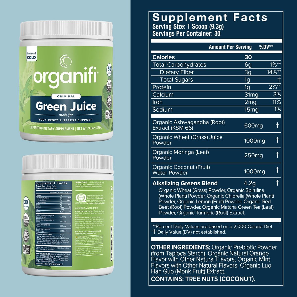 Organifi Green Juice poudre de superaliment avec une cuillère mesure