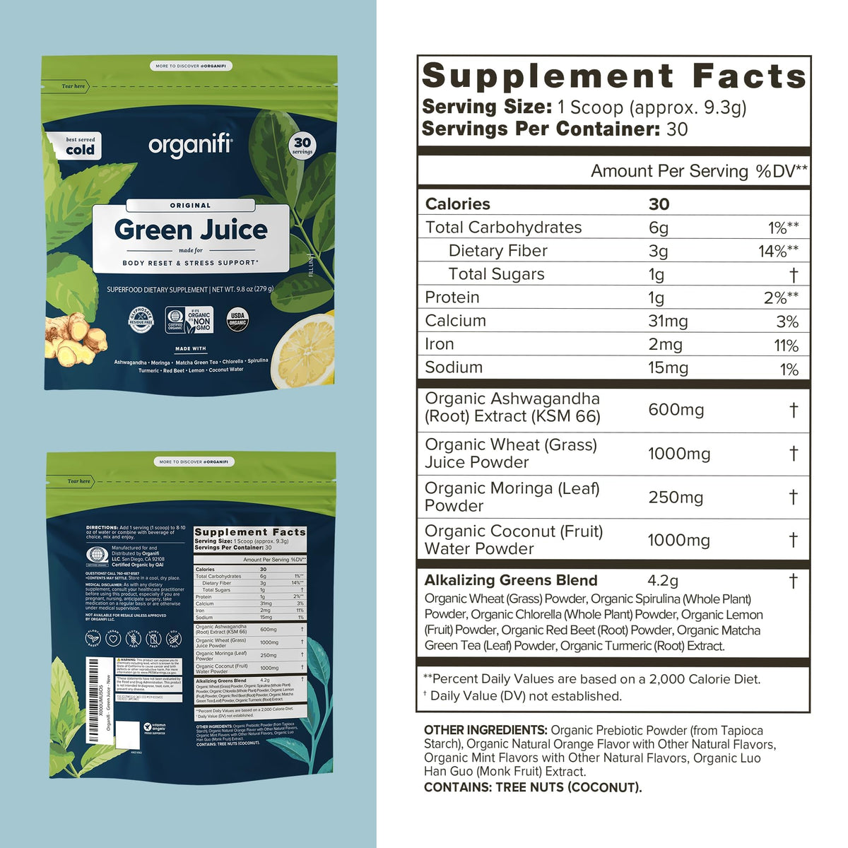 Organifi Green Juice poudre super-aliment 2109g avec cuillère
