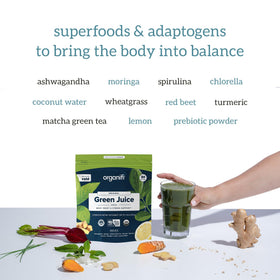 Organifi Green Juice poudre super-aliment en portion dans un bol