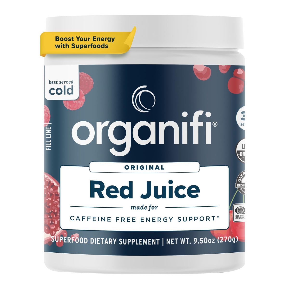 Organifi Red Juice 340g vue de face avec emballage coloré