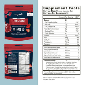 Organifi Red Juice emballage avec informations nutritionnelles