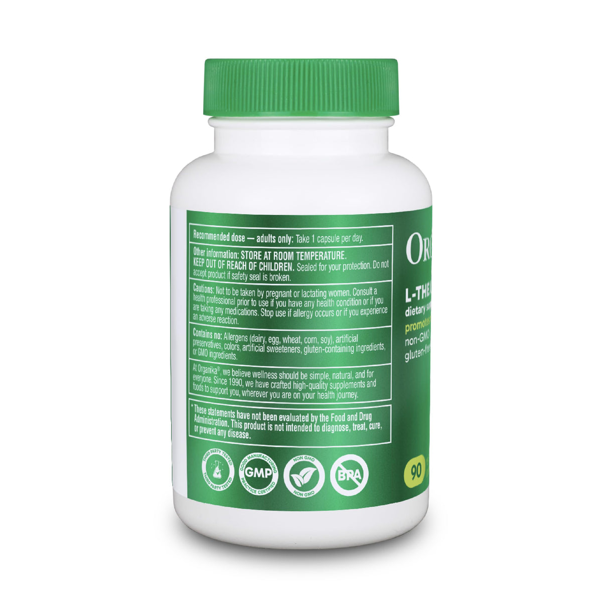 Organika L-Theanine capsules avec étiquette