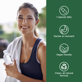 Organika Magnésium Bisglycinate 200 mg gélules à côté d'un verre d'eau