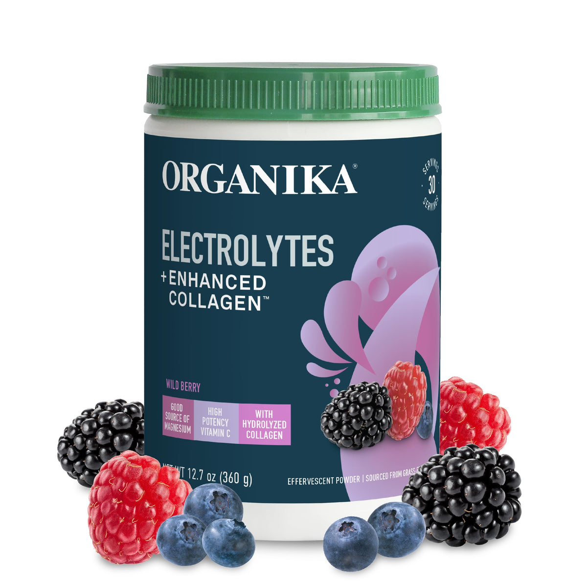Organika Poudre d'Électrolytes et Collagène 13 oz avant de l'ouvrir