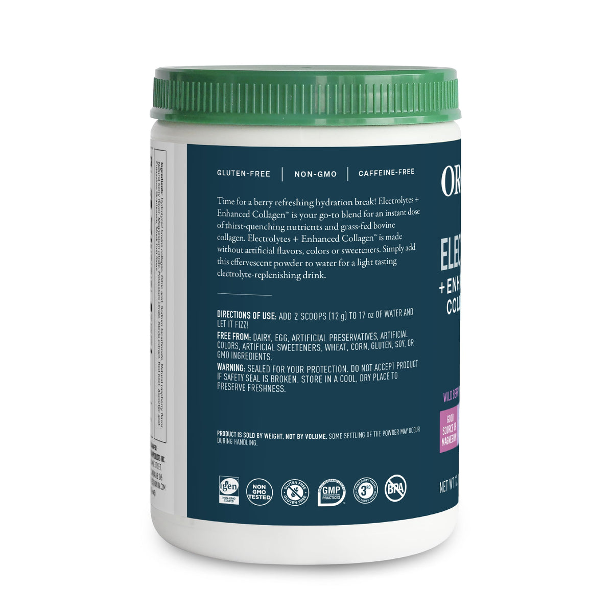 Organika Poudre d'Électrolytes et Collagène 13 oz avec cuillère mesuratrice