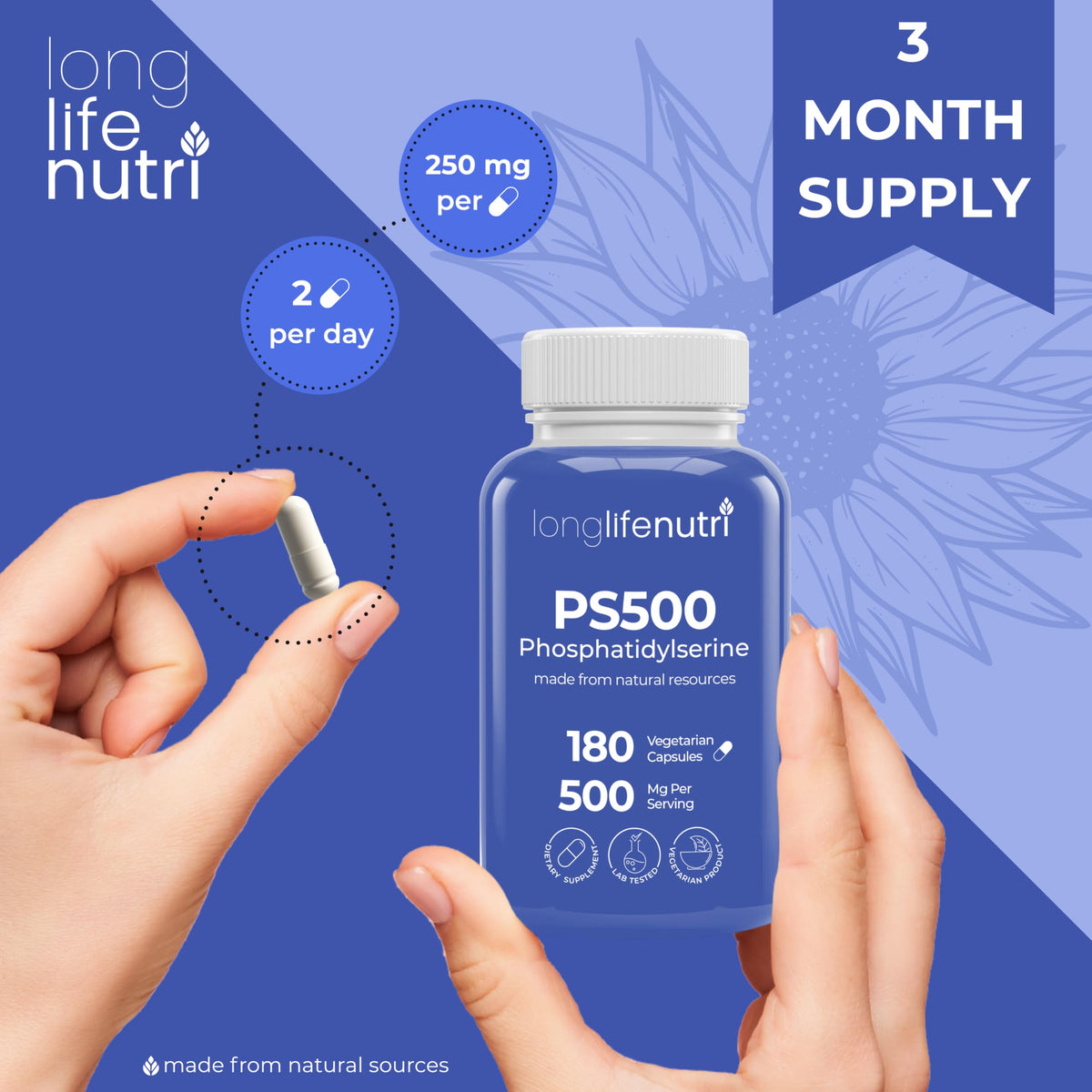 Organiseur de pilules inclus avec Phosphatidylserine Pure 500mg