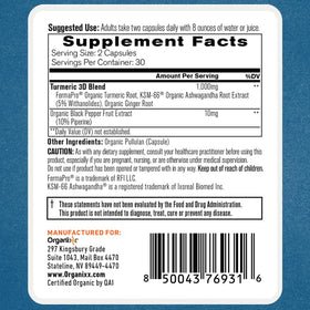 Organixx Curcuma Curcumin étiquette détaillée