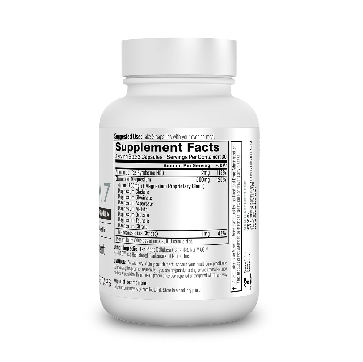 Organixx Magnesium 7 Complex 60 capsules, ingrédients principaux