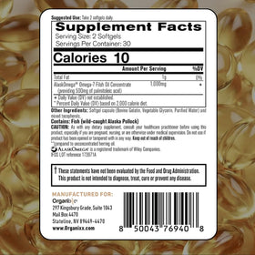 Organixx Omega-7 Radiant Skin 500 mg gélules arrière, ingrédients