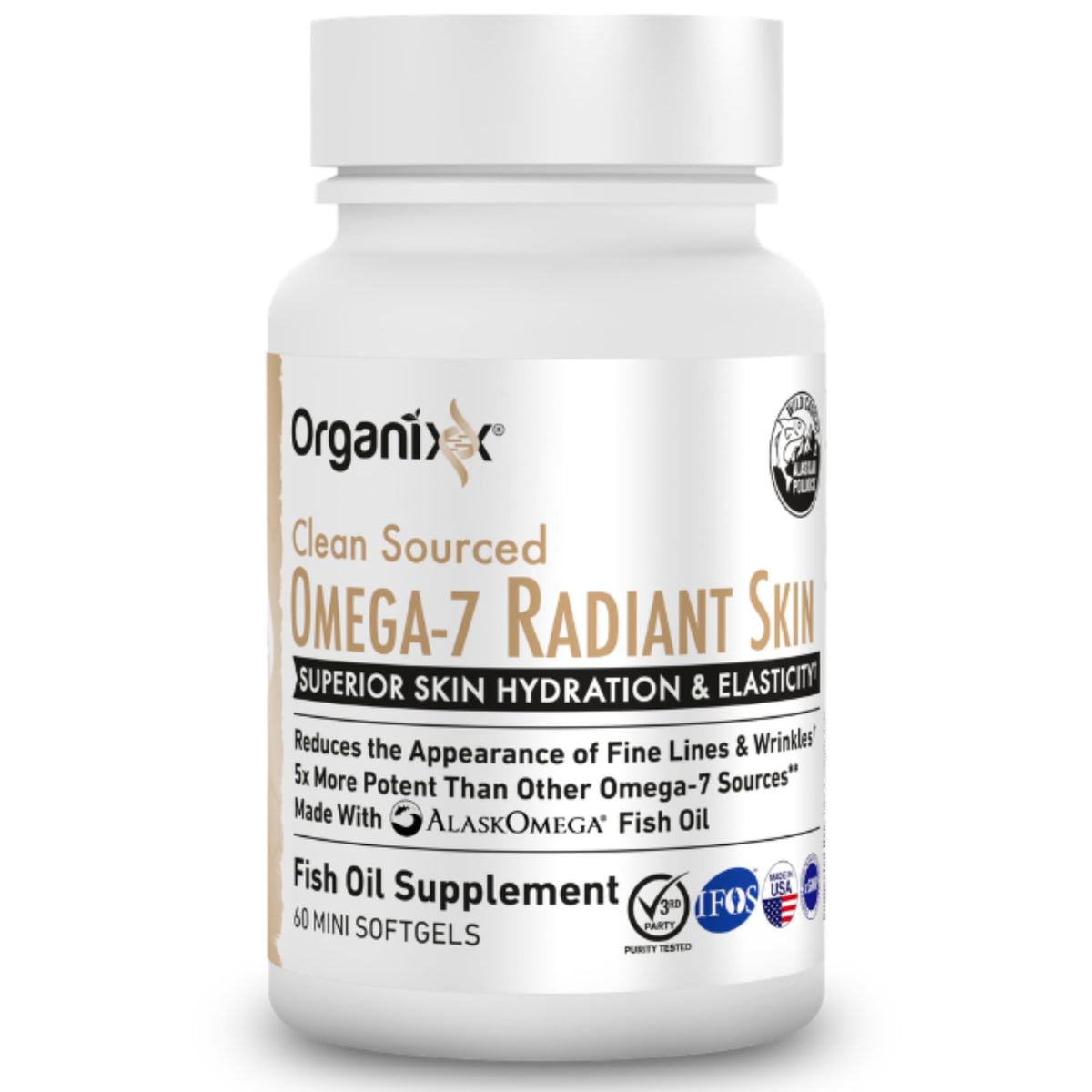 Organixx Omega-7 Radiant Skin 500 mg gélules avant, présentation produit