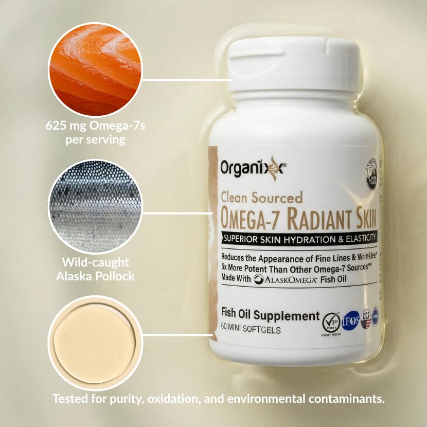 Organixx Omega-7 Radiant Skin 500 mg gélules avec autres compléments