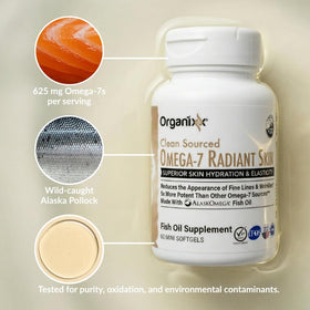 Organixx Omega-7 Radiant Skin 500 mg gélules avec autres compléments