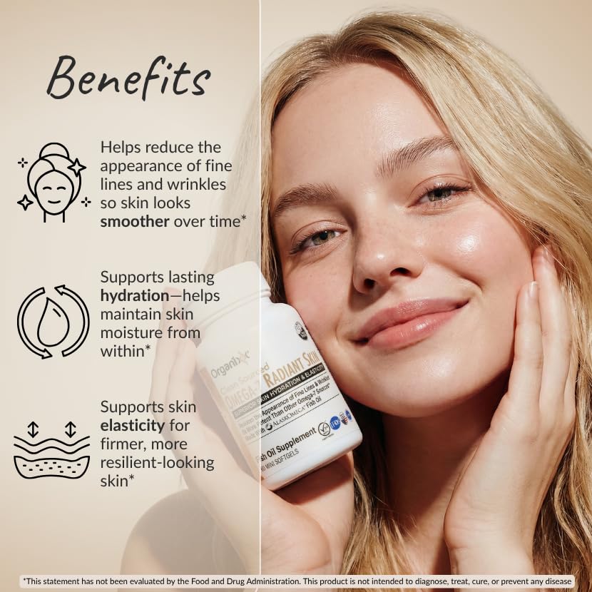Organixx Omega-7 Radiant Skin 500 mg gélules avec verre d'eau
