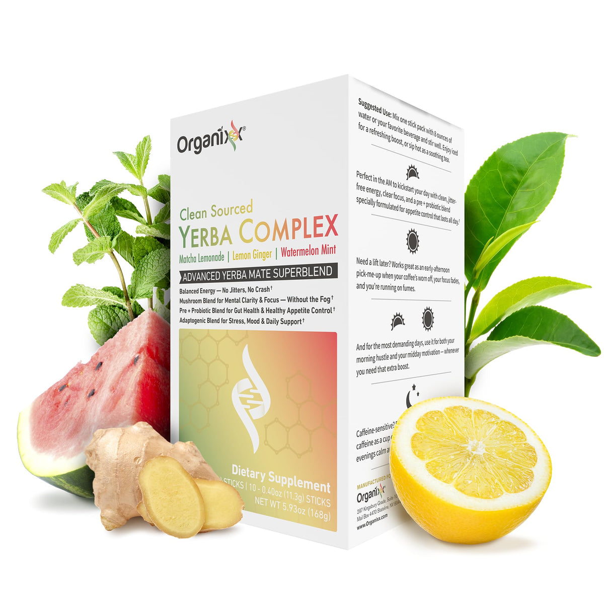Organixx Yerba Complex sachets de boisson énergisante, pack de 15
