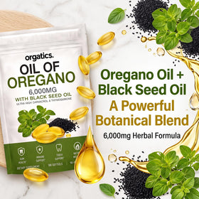 Orgatics Oil Huile d'Origan 6 000 mg gélules à côté du flacon