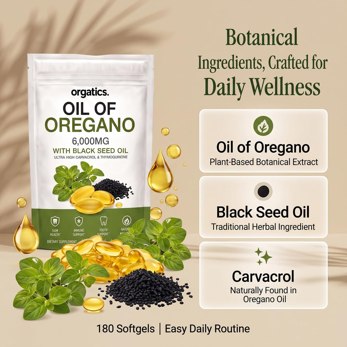 Orgatics Oil Huile d'Origan 6 000 mg gélules avec ingrédients