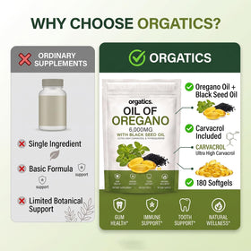 Orgatics Oil Huile d'Origan 6 000 mg gélules sur table en bois