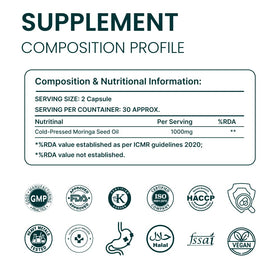 ORIBITE Huile de Graines de Moringa 1000mg capsules ouvertes montrant le contenu