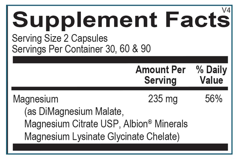 Ortho Molecular Magnésium Réagi 60 capsules vue arrière montrant les ingrédients