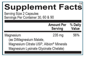 Ortho Molecular Magnésium Réagi 60 capsules vue arrière montrant les ingrédients