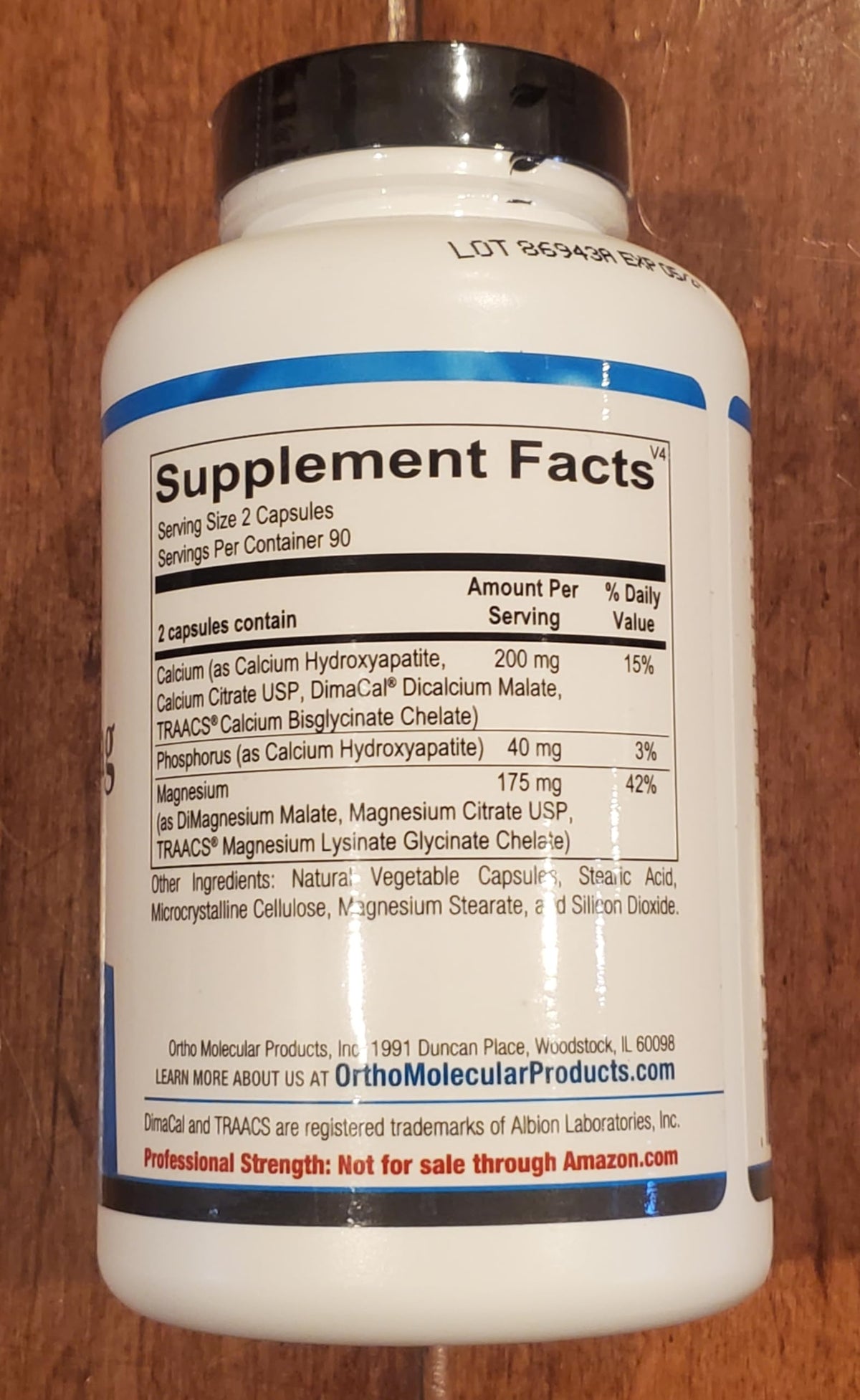 Ortho Molecular Products Réagi Cal-Mag 90g côté du flacon