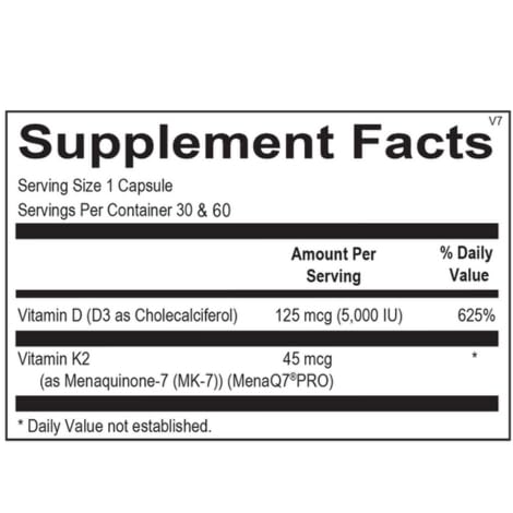 Ortho Molecular Vitamine K2 avec D3 60 capsules arrière de l'emballage