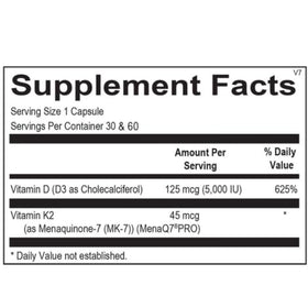 Ortho Molecular Vitamine K2 avec D3 60 capsules arrière de l'emballage